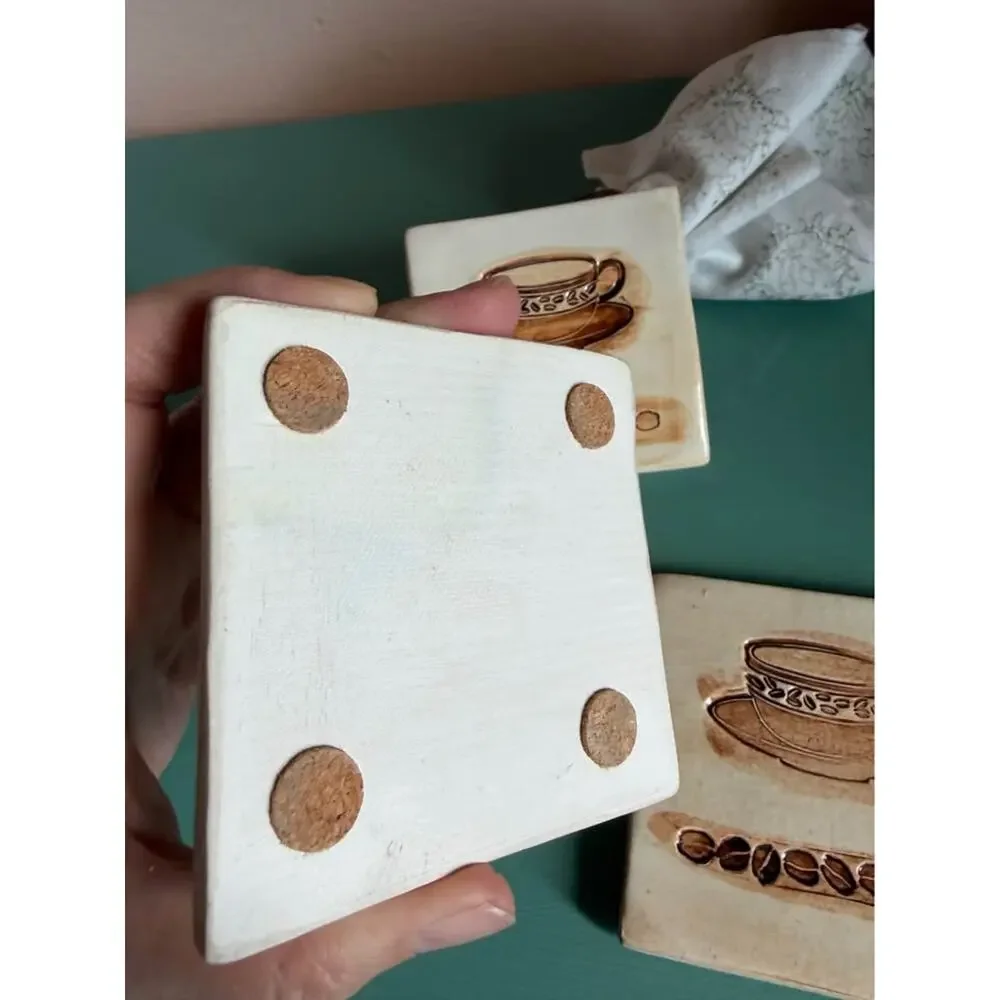 Set of 3 Ceramic Coffee-Themed Coasters | Café Kitchen Décor